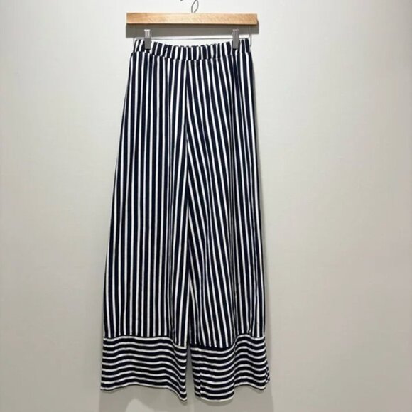 ZARA - Women’s Blue/White Striped Wide Leg Ankle Pants Comfy - Size Medium - Picture 1 of 5